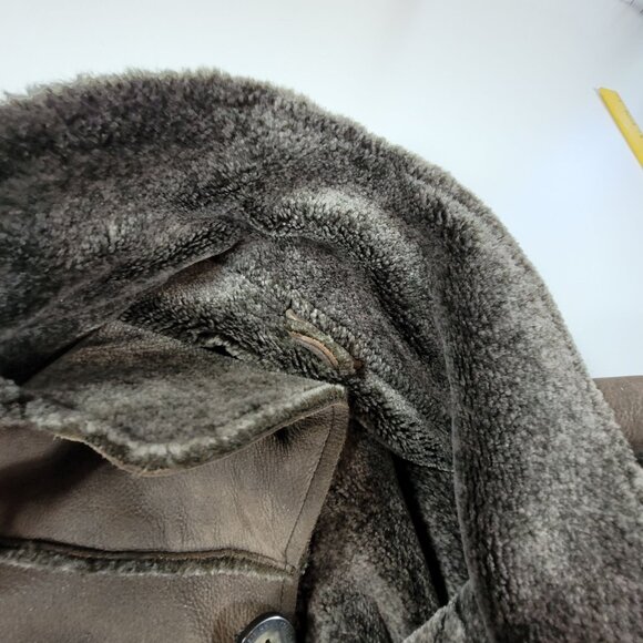 Men's Guess Leather Frontier Sherpa Fleece Lined Jacket Coat Sz Large Brown READ - Picture 6 of 16